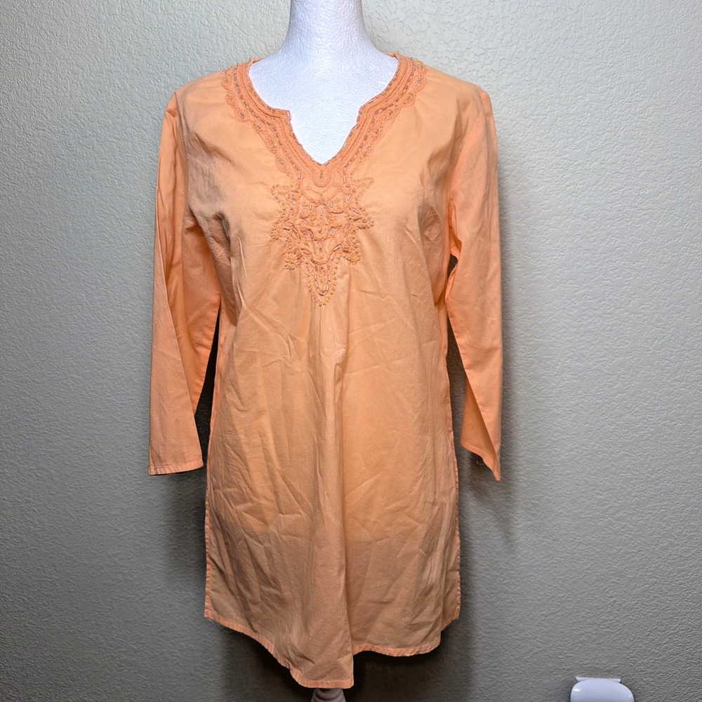 Kaktus Top S Orange Boho Embroidered Swim Coverup Beach Peasant Indian Kurta